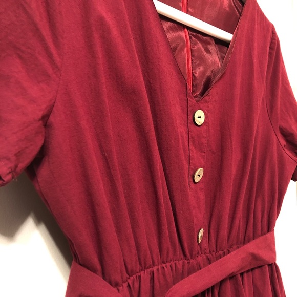 Wine A-line Short Sleeve Dress - Picture 3 of 7